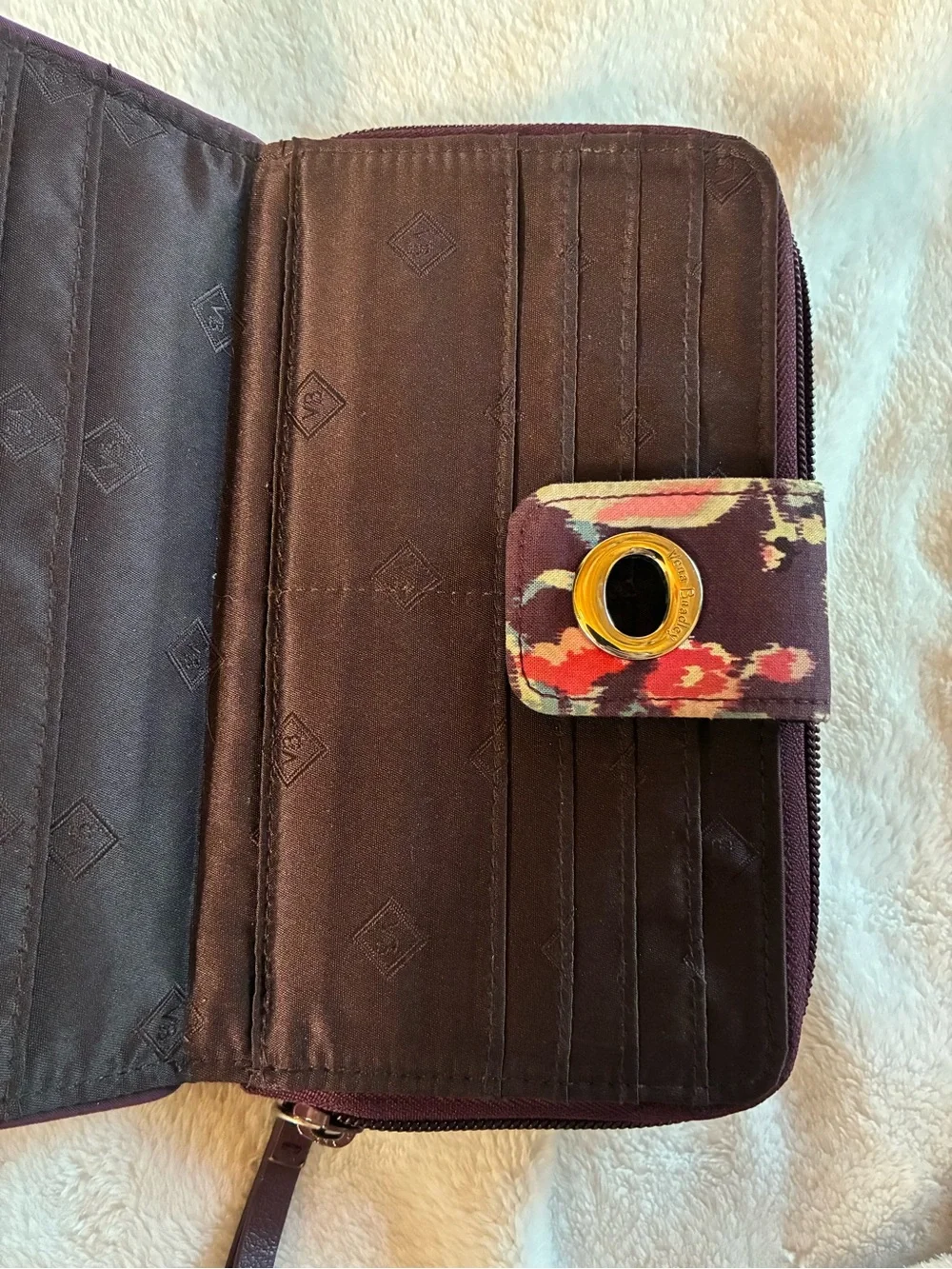 Vera Bradley Purple Floral Kiss Lock Zip Around Wristlet